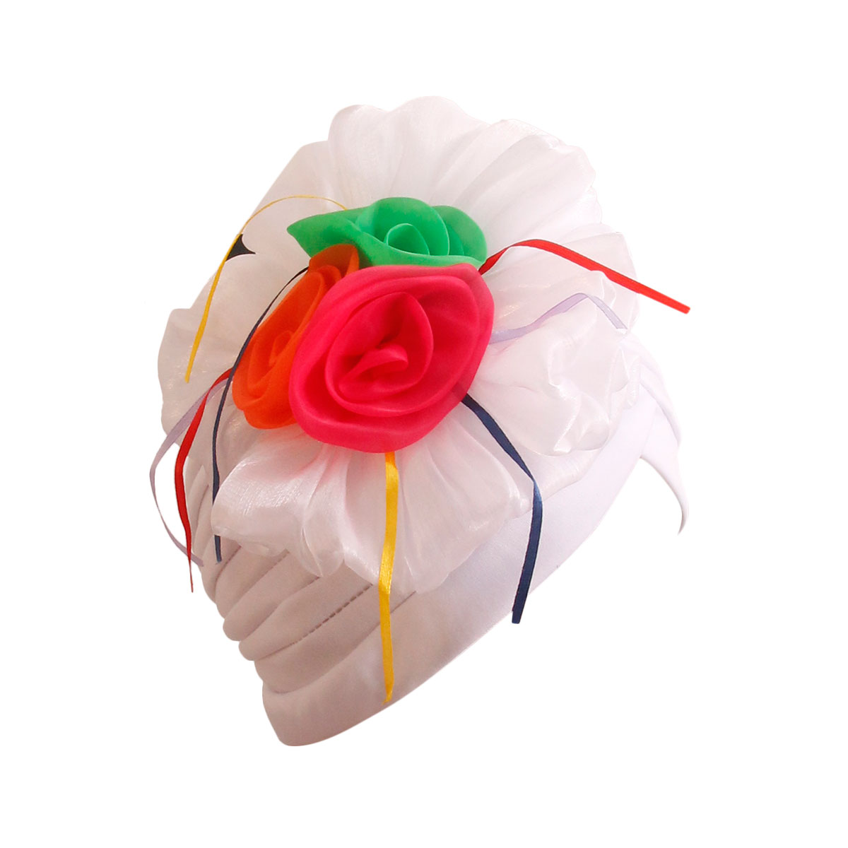 White Pleated Flower Turban
