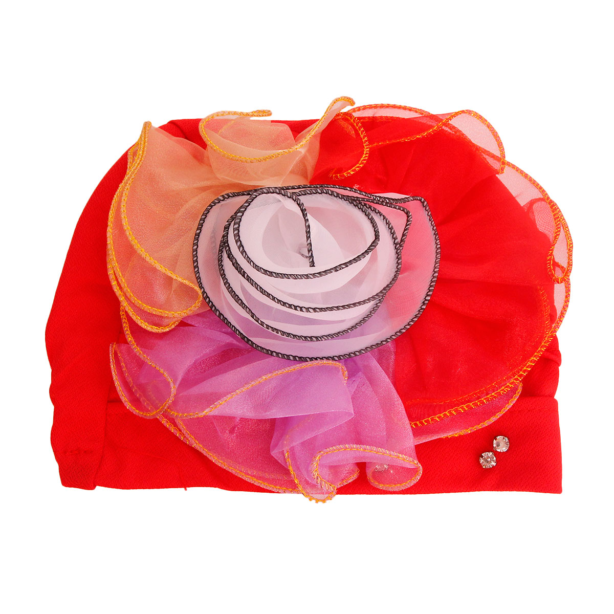 Red Pleated Ruffle Rhinestone Turban