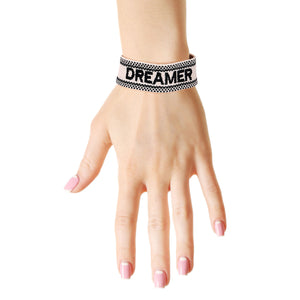 CD Inspired White DREAMER Embroidered Bracelet