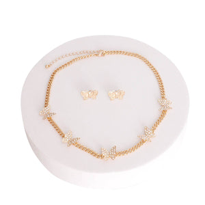 Gold Rhinestone Butterfly Station Necklace