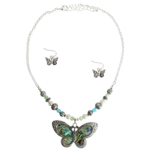 Abalone Butterfly Silver Necklace