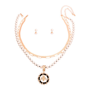 Designer Style Gold Pearl Layered Chain Set