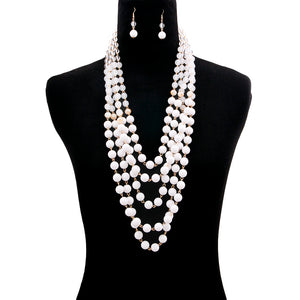 Ombre White Bead Multi Strand Layered Necklace Set