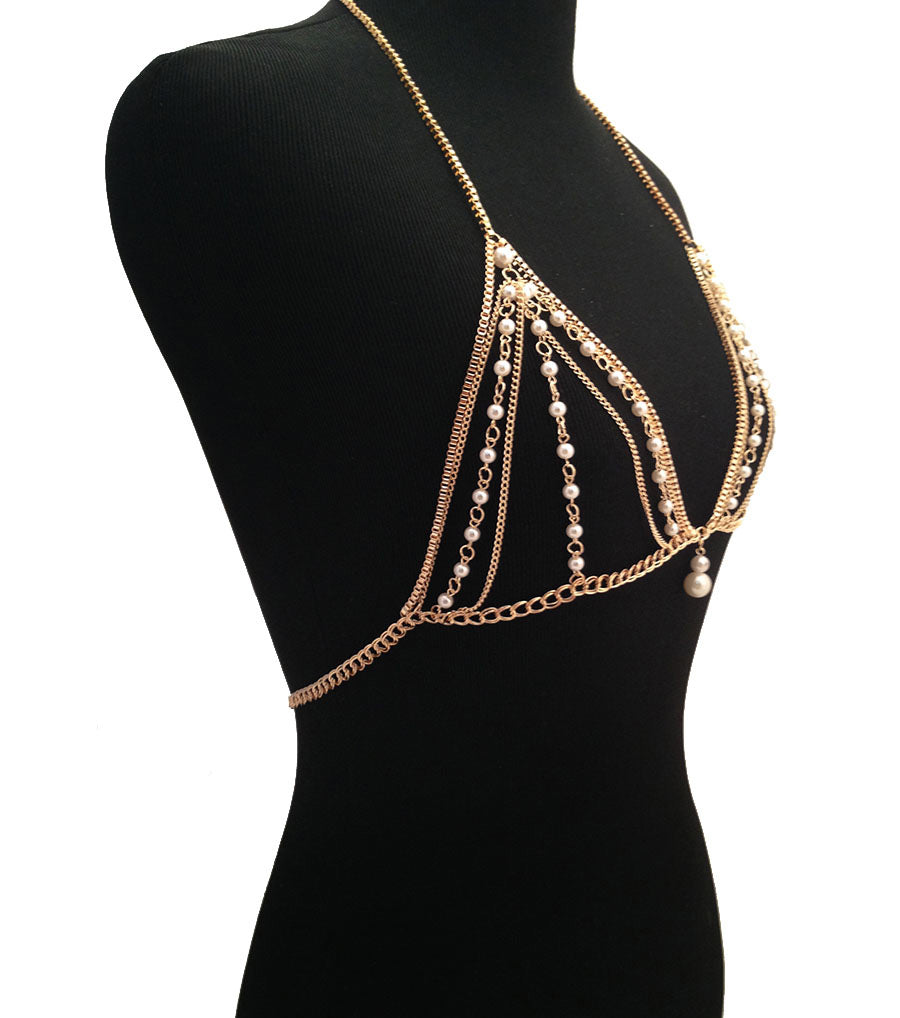 Gold and Pearl Bra Chain
